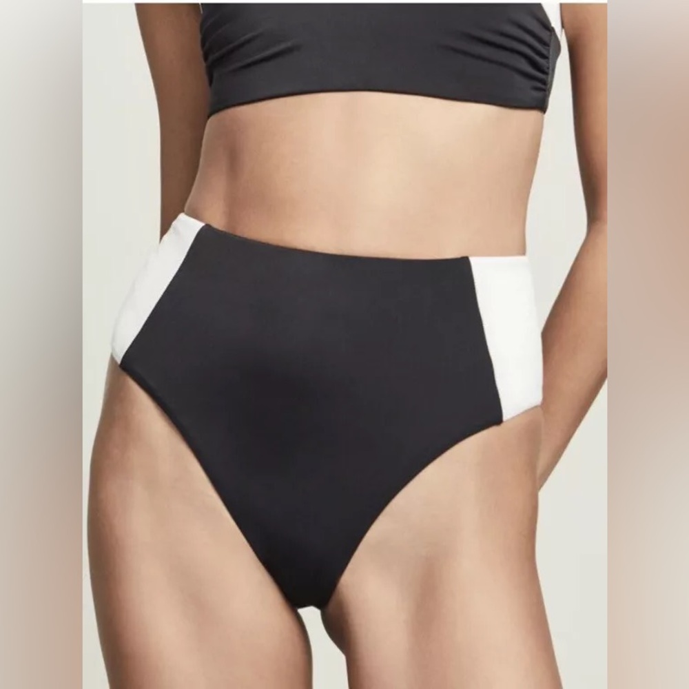 Veronica Beard Ormond Colorblock Bikini Bottoms Womens S High Waist Swim Black
